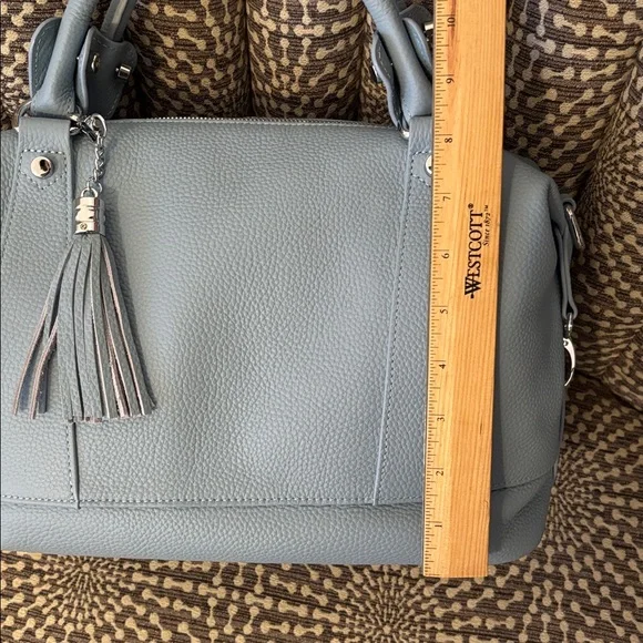 Heshe Light Blue Leather Satchel Bag with Detachable Adjustable Strap Like New - Picture 13 of 16